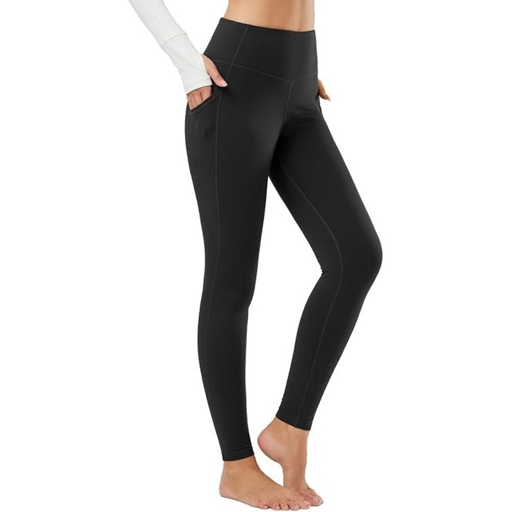 BALEAF Black Fleece Lined‎ High Waisted Pocket Leggings Small Outdoor Activewear